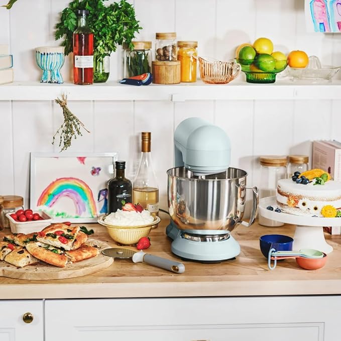 Beautiful 5.3QT 300W Stand Mixer with 12 Speeds, Tilt-Head, Splash Guard & Dishwasher-Safe Accessories, Soft Matte Finish – Mixes Up to 9 Dozen Cookies, Includes Dough Hook & Whisk (Hydrangea)