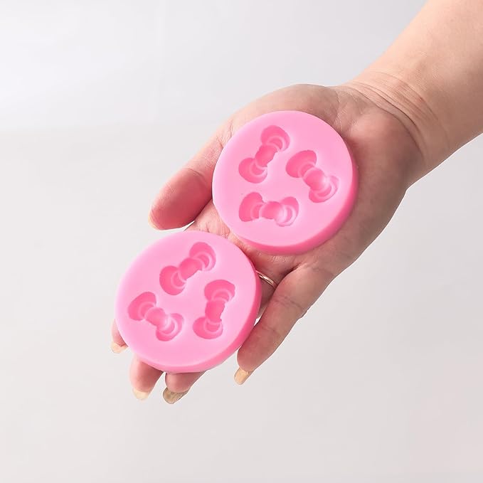 Bow Silicone Fondant Molds 4PCS Pink Liquid Silicone Cake Decoration Moulds for Baking DIY Tools Chocolate Candy Resin Crafts（2.36Inch）