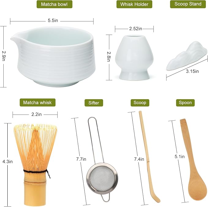 Matcha Whisk Set,7pcs Matcha Set includes Matcha Bowl (19 oz), Bamboo Matcha Whisk and Matcha Scoop, Matcha Whisk Holder, Stainless Steel Sifter, Tea Making Tools, Matcha Kit Gift for Matcha Lovers