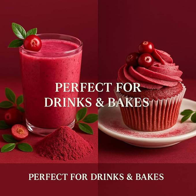 Confect Cranberry Powder | Pure & Natural Fruit Powder for Smoothies, Baking, Beverages, Juices, Tea & DIY Recipes | Vegan, Gluten-Free, No Added Sugar – 100g