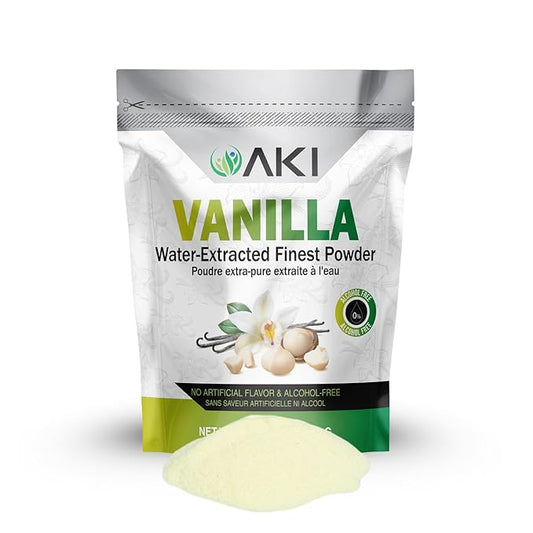 AKI Vanilla Extract Powder from Authentic Beans for Delicious Flavoring, Cooking, Baking, Drinks, Tea, Coffee, Smoothies, Cocktails - Sugar-Free & Alcohol-Free (454g/1lb)