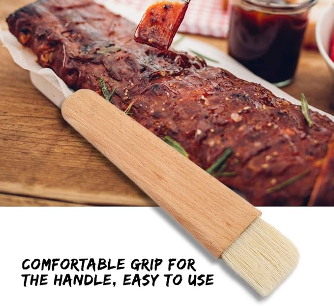 Wooden Baking Cooking Basting Brush Heat Resistant Pastry BBQ Marinade Brushes Cakes Meat Desserts Oil Sauce Butter Kitchen Tool(Flat Handle)