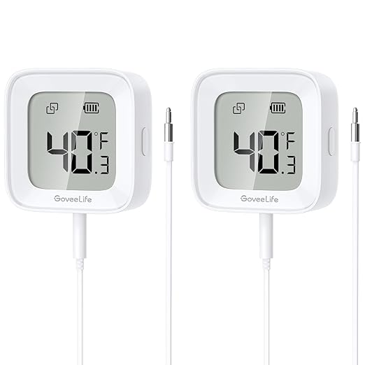 GoveeLife Freezer Thermometer Alarm 2 Pack, Smart Bluetooth Temperature Monitor Sensor for Refrigerator Hot Hub, 197 Ft Connecting Range APP Alert with Anti-False Freezer (WiFi Gateway Not Included)