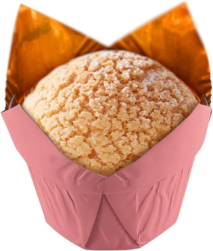 Party Hippo Gold Tulip Cupcake Liners 100 Pcs Baking Paper Cups Holders Greaseproof Muffin Cases Wrappers for Wedding Birthday Party Baby Shower (Pink)