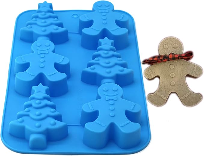 X-Haibei Gingerbread Man & Christmas Tree Silicone Mold for Soap, Crayons, Cookies, Chocolate - Large Cavity DIY Craft & Baking Mold for Holiday Projects