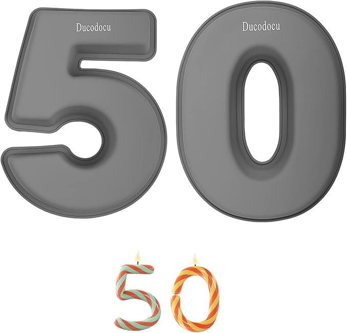 Ducodocu Silicone Number Cake Pan Large 3D Number Cake Mold Baking Forms Novel Cake Tins DIY Baking Mold for 5/50th Birthday Wedding Anniversary 10 inch Number of 5&0, 2 Pack