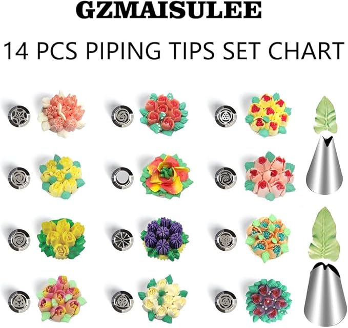 120 PCS Piping Bags and Tips Set 14 In 100 PCS Pastry Bags Cupcake Cookie Cake Decorating Kit 12 Flower Frosting Nozzles 2 Leaf Piping Tips 2 Couplers 2 Icing Bag Ties 1 Tips Brush