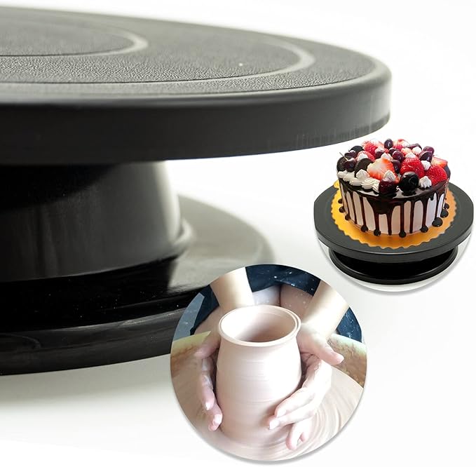 LAMXD 11”Rotate Turntable Sculpting Wheel Revolving Cake Turnable Black Painting Turn Table Stand for Paint Spraying Spinner,with Cone Canvas-Acrylic&Epoxy Pouring Paint Canvas Support Stands