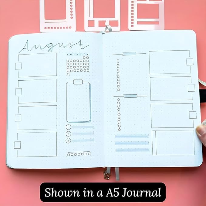 9 Pcs Handmade Flexible Record Template, Versatile Planner Stencils Set for Dot Grid Journals, Reusable Drawing and Checklist Templates, Plastic Stencil Drafting Tools with Coils Discs and Rings