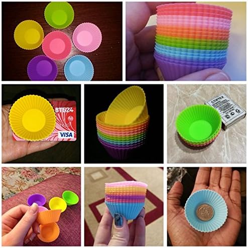 Mini Muffin Pan - Reusable Silicone Cupcake Molds 2in 24 Pack - Small Baking Cups Truffle Cake Pan Set Nonstick in 6 Colors