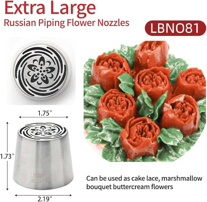 Extra Large Russian Piping Tips for Marshmallows Stainless Steel Flower Frosting Nozzles many styles Cake Decorating Baking tool for Buttercream, Cupcakes Cookies(SL81)