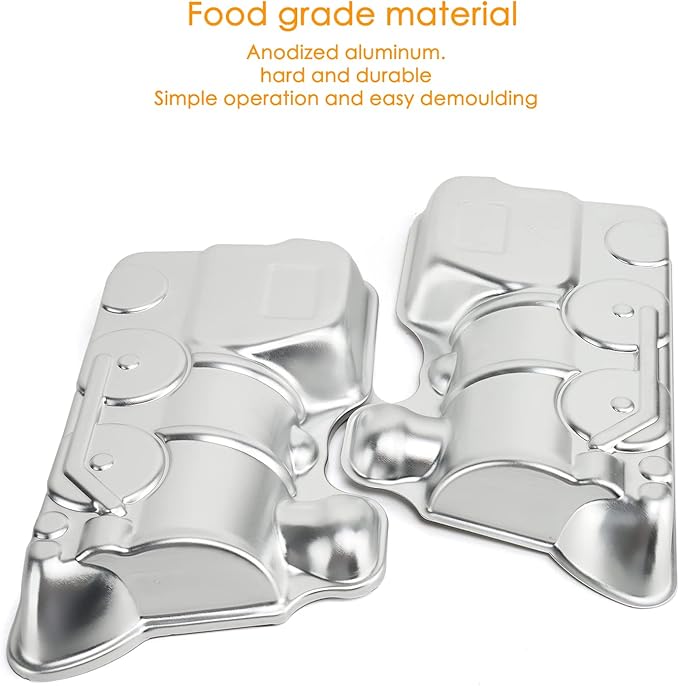 2 PCS Train Shape Cake Pan Mould, Locomotive Shaped 3D Birthday Aluminum Cake Baking Pan Tool (11.5 inches)