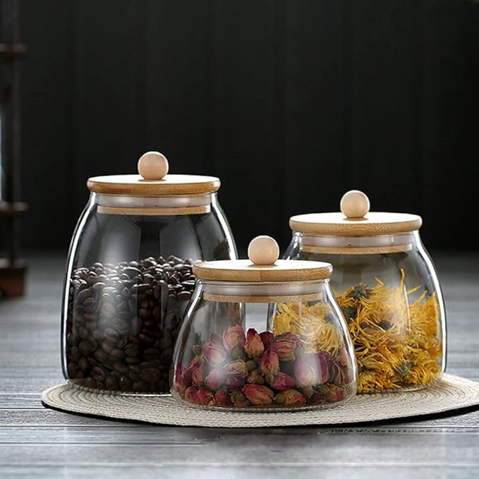 Glass Jar with Airtight Bamboo Lid Container Storage for Kitchen Storage Candy Bottle13.5 OZ/400mL(G-S)
