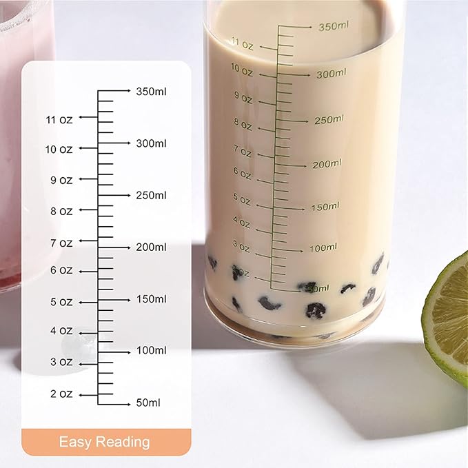 Graduated Glass Drinking Cup, High Borosilicate Glass Measuring Cup for Elderly, Beginners, Weight Loss, Straight Clear Glasses with Measurements for Water, Milk, Juice, Milkshake, Coffee (350 ml)