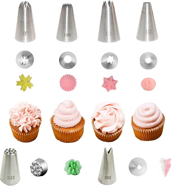 Piping Bags and Tips Set,109pcs Cake Decorating Kit with 100pcs Disposable Icing Pastry Bags, 6 Different Icing Bags Tips, 1 Piping Bag Coupler and 2 Frosting Bags Ties