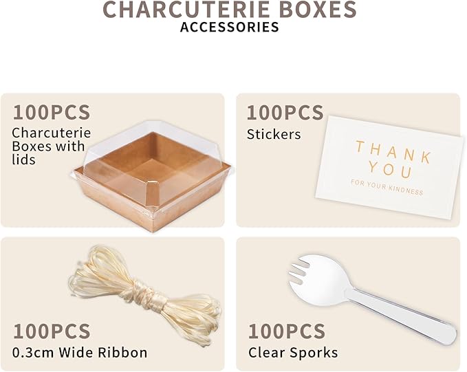 100pcs Smal Charcuterie Boxes with Clear Lids - Disposable Food Containers for Desserts,Boxes for Sandwich, Cake Slice Packaging, Fruit,Salad,Perfect for Bakery Treats,(Brown, 5.3 * 4.9 * 2.5 in)