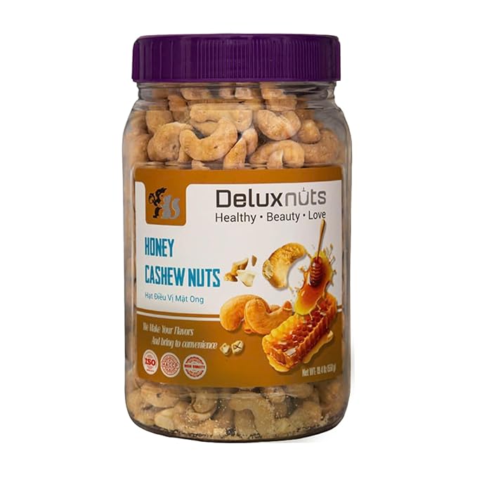 DELUXNUTS Premium Roasted Honey Cashew Crunch 21oz | Sweet Honey Roasted Cashews Gift, Whole Cashew Nuts Snack Mix, Healthy Gourmet Snack for Adults, High Protein, Gluten-Free, Premium Holiday & Christmas Gift Idea