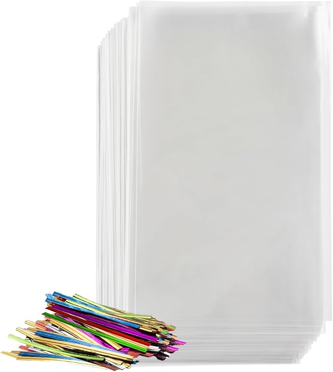 Prestee 200 Pack Clear Plastic Cellophane Bags Goodie Bags [4x6] with 4" Twist Ties, Candy Bags, Cookie Bags, Treat Bags with Ties, Clear Gift Bags, Cellophane Treat Bags (Pack of 200)