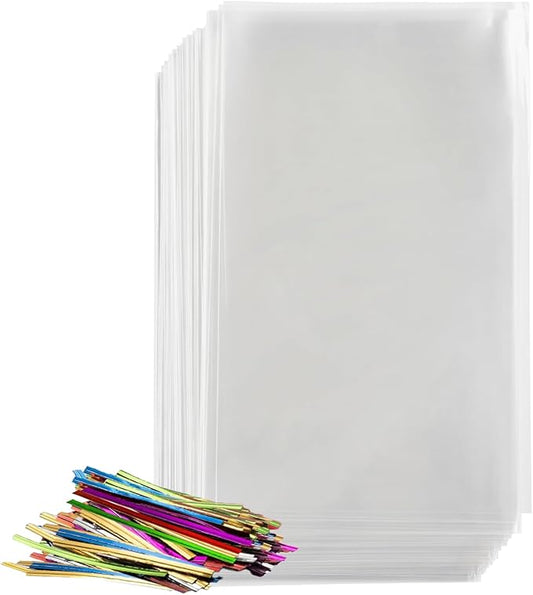 Prestee 200 Pack Clear Plastic Cellophane Bags Goodie Bags [4x6] with 4" Twist Ties, Candy Bags, Cookie Bags, Treat Bags with Ties, Clear Gift Bags, Cellophane Treat Bags (Pack of 200)