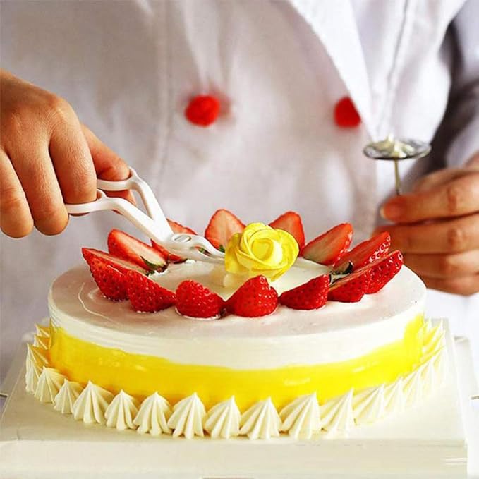 ZYAMY 3pcs ABS Plastic Cake Scissors Flower Fondant Decorating Cake Tool Flowers Lifter Cake Edge Scissors Clip Cream Transfer Confectionery Tool (White, Pink, Blue)