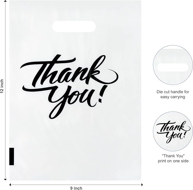 Infinite Pack Thank You Merchandise Bags, Die Cut Handles, Retail Shopping Bags for Boutique - Choose Color & Size