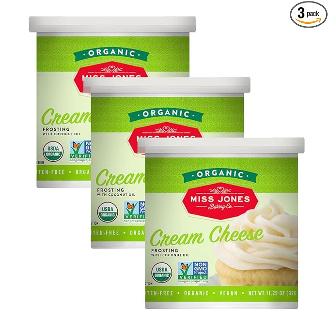 Miss Jones Baking Organic Buttercream Frosting, Perfect for Icing and Decorating, Vegan-Friendly: Cream Cheese (Pack of 3)
