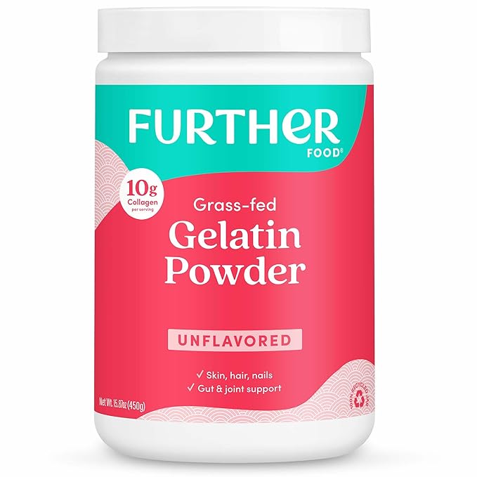 Further Food Premium Gelatin Powder – Unflavored, Grass-Fed & Pasture-Raised Beef Hide, Non-GMO, Sugar-Free, Keto & Paleo Friendly, 15.87 oz