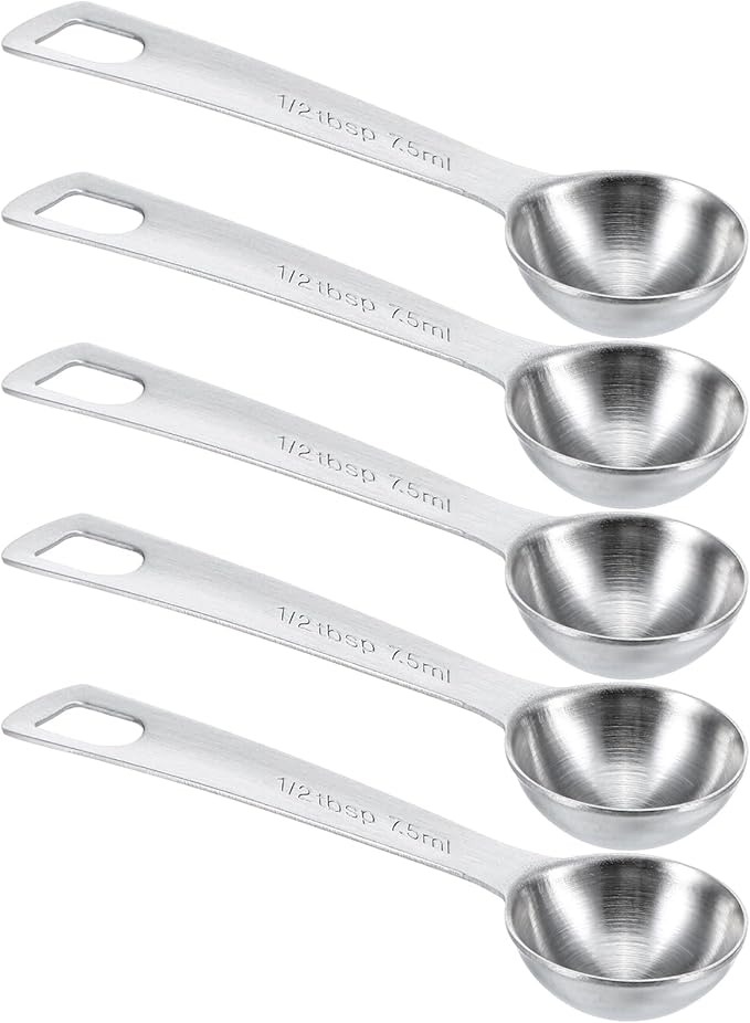 5 Pcs 1/2tbsp Stainless Steel Teaspoon Measuring Spoons 7.5ml Individual Teaspoon Measuring Spoons with Measurement Marks, Round Bowl Design Teaspoons for Precise Cooking