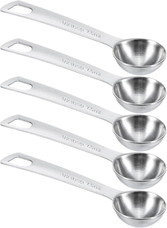 5 Pcs 1/2tbsp Stainless Steel Teaspoon Measuring Spoons 7.5ml Individual Teaspoon Measuring Spoons with Measurement Marks, Round Bowl Design Teaspoons for Precise Cooking