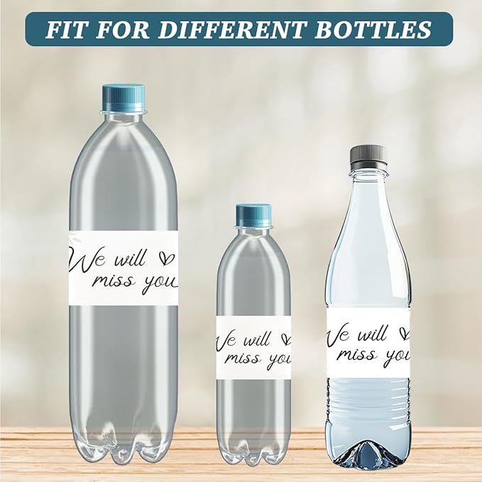 We Will Miss You Decorations 100 Pcs Greenery Floral Water Bottle Labels Sticker for Farewell Retirement Going Away Congratulations Goodbye House Warming Moving Away Good Luck Party Decorations