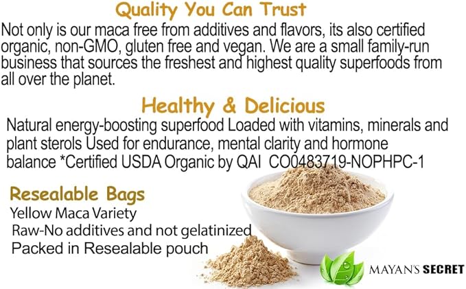 Mayan's Secret - Maca Root Powder Organic 16oz x 2 USDA Certified Parve Non-GMO Vegan Superfoods for Breakfast, Smoothies, Baking & Ice Cream (1 Pound (Pack of 2))