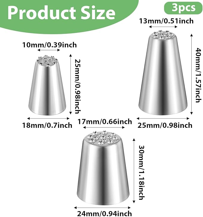 Prasacco 3 PCS Grass Piping Nozzle, Stainless Steel Grass Nozzles for Cake Decorating Icing Nozzles Set Cream Tips Cake Decorating Piping Nozzle for Cakes, Cupcakes Fondant