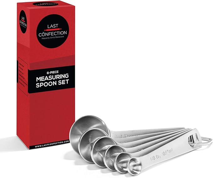 Last Confection Stainless Steel Measuring Spoons, Set of 6 for Dry Spices and Liquid Cooking & Baking Ingredients
