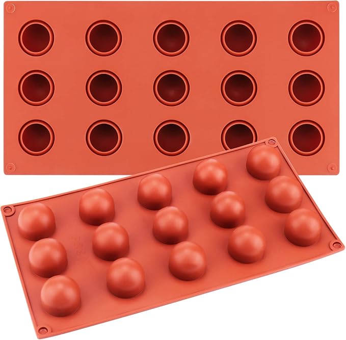 Palksky 2 Pcs Silicone Molds for Chocolate Covered Cherries Making, 15-Cavity Candy Baking Molds for Chocolate Truffles, Fat Bombs, Bite Size Snack, Pudding, Mini Sphere Cookies, Jello, Butter Ball