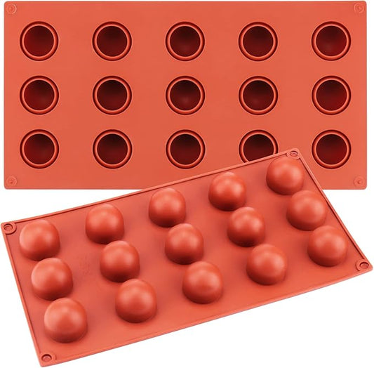 Palksky 2 Pcs Silicone Molds for Chocolate Covered Cherries Making, 15-Cavity Candy Baking Molds for Chocolate Truffles, Fat Bombs, Bite Size Snack, Pudding, Mini Sphere Cookies, Jello, Butter Ball