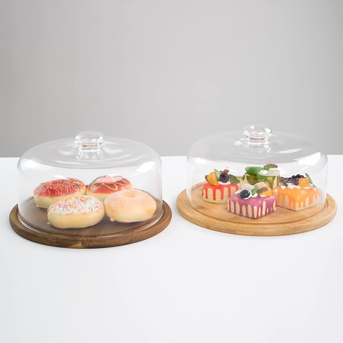 10.2''Glass Dessert Dome with Base, 11.8"Decorative Cake Tray with Glass Dome Cover, Cake Fruit Display Server Tray for Kitchen, Birthday, Weddings, Appetizer Dessert & Cheese Serving Platter