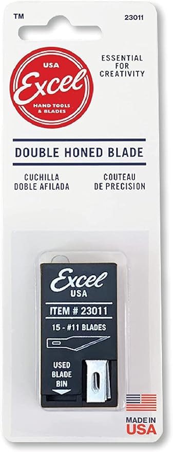 Excel Blades #11 Precision Craft Knife Replacement Blades – Sharp Double-Honed Steel Blades for Trimming, and Detailing Wood, Plastic, Leather, and Foam – 15-Pack with Safety Dispenser – Made in USA