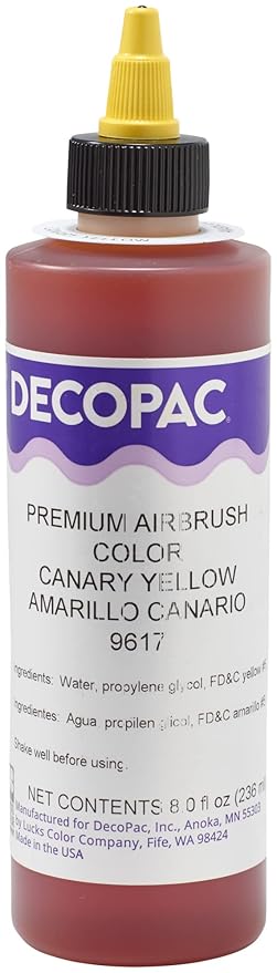 DecoPac Canary Yellow Food Coloring, 8 Fl Oz Airbrush Food Color, Edible Airbrush For Cake Decorating, Cookie Airbrush Coloring, Food Airbrush Kit Add-on, Airbrushes For Cake Decorating 8Fl Oz