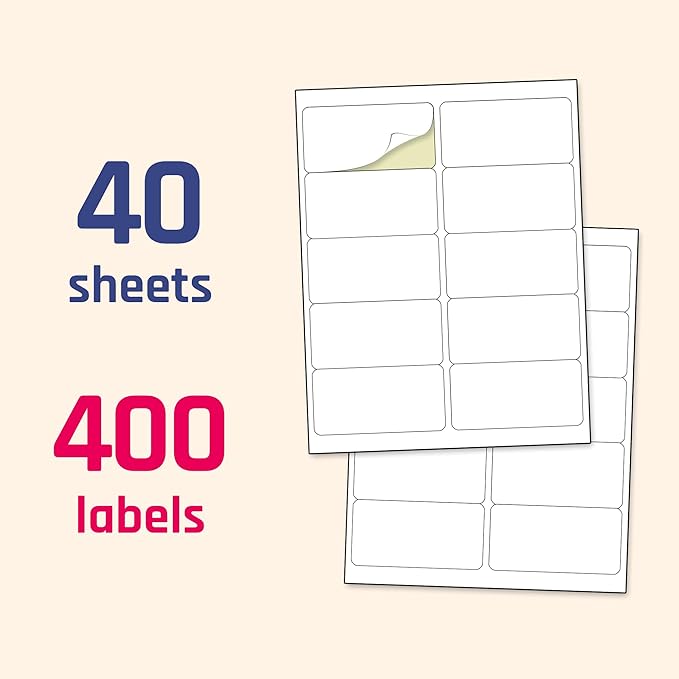 40 Sheets, 2" x 4" - Printable Labels Stickers, Mailing Address Labels for Laser/Inkjet Printers