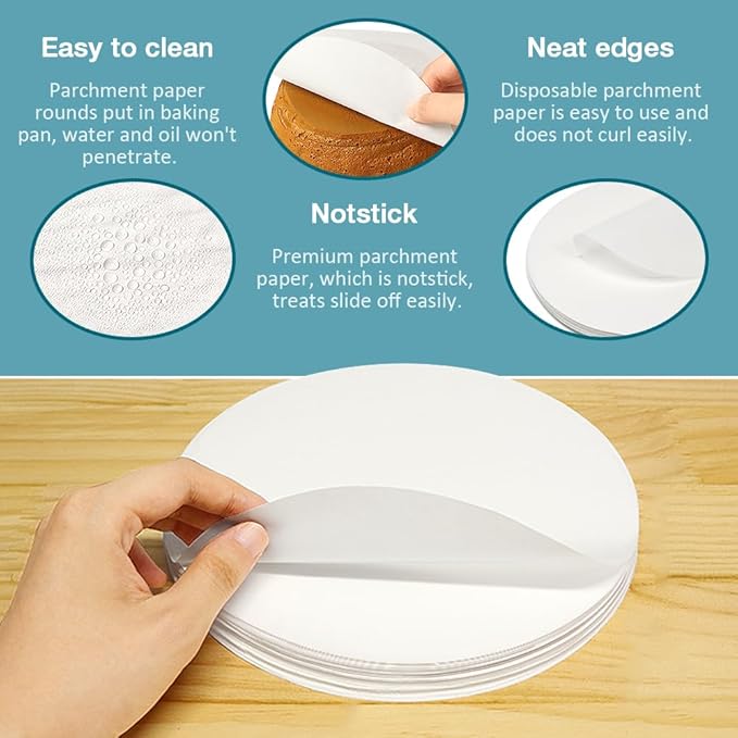 300 Pcs 8 Inch Round Parchment Paper, Round Parchment Paper for Baking, Round Parchment Liners for Tortillas, Cake Pan(White)
