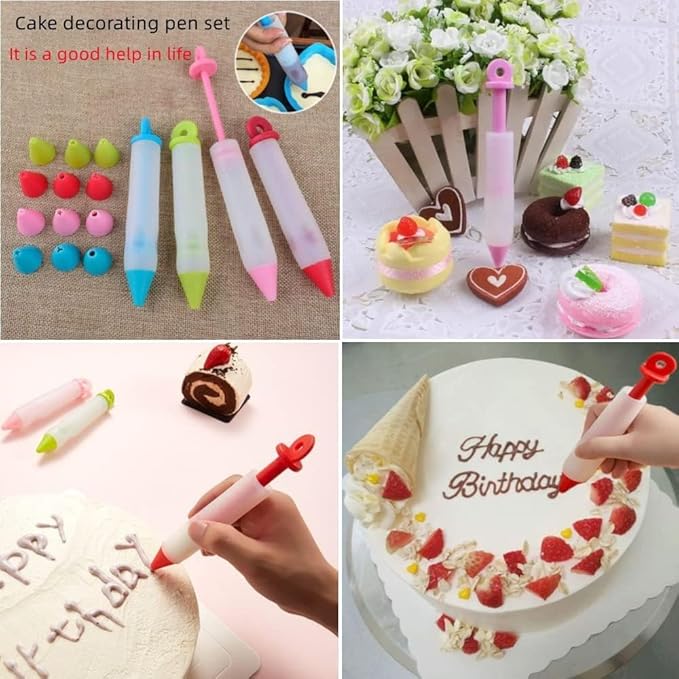 Pack of 4 Dessert Decorating Cake Decorating Pens Kit,Cake Decorating Syringe Cylinder Used for Chocolate Jam, Lettering, Drawing, and Cream Cake Baking Decorating Tools，
