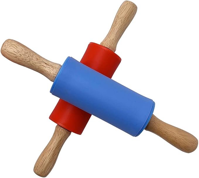 Small Wooden Handle Rolling Pin for Kids - Non-Stick Silicone Rodillo for Reposteria & Masa