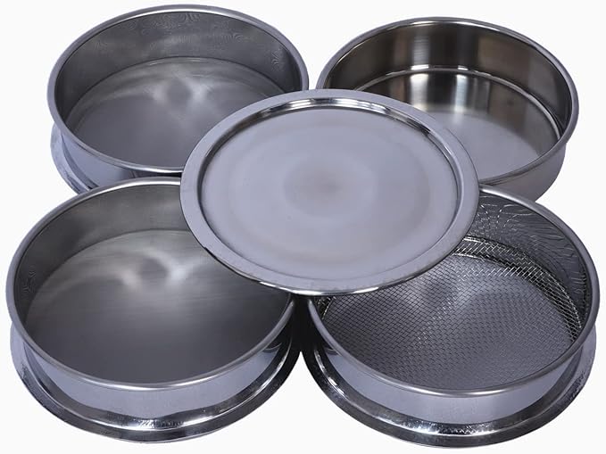 3 Pcs Lab Sieves，6 Inch Diameter Test Sifter with Tray and lid