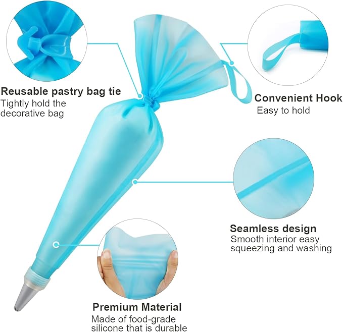 122Pcs Piping Bags and Tips Set, 100pcs 12 Inch Disposable Piping Bags, 16 Inch Reusable Icing Pastry Bags, Anti Burst Frosting Bags, Cake Decorating Bags Kit Supplies for Baking Cupcake Cookies Tools