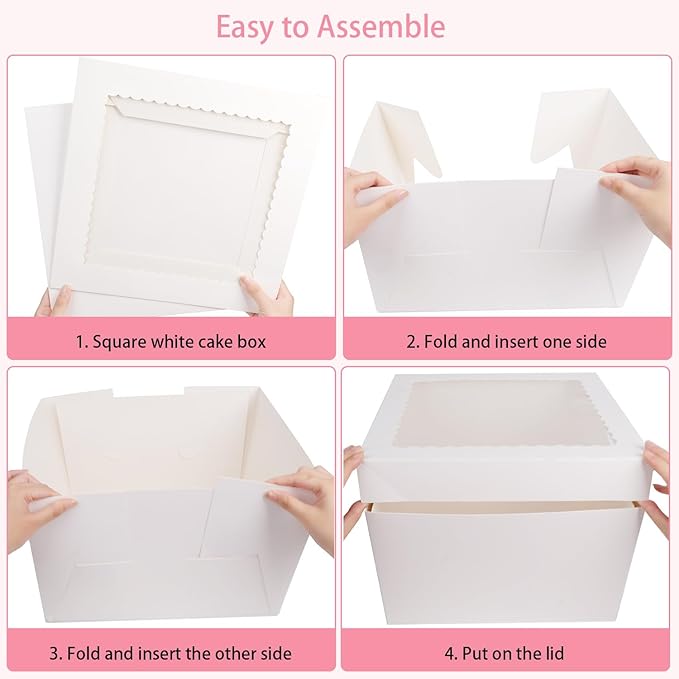 15 Pack 12x12x8 Inch White Cake Boxes with Window - Disposable Bakery Boxes for Cakes, Cupcakes, Cookies, and Pastries