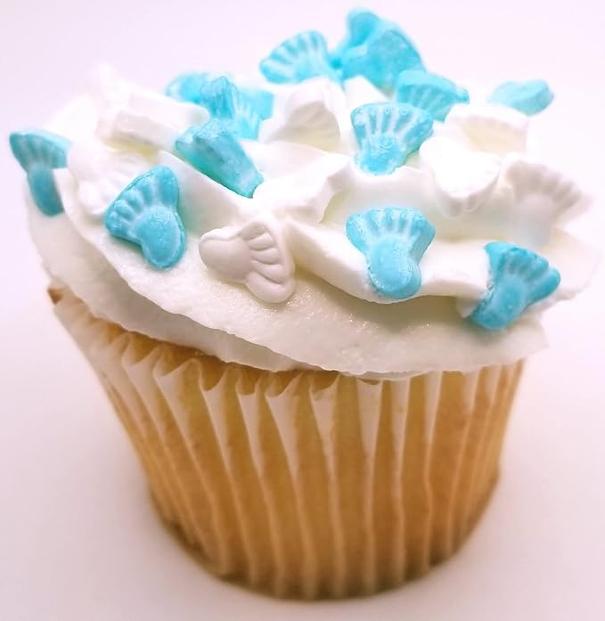 NCS Blue and White Baby Feet Edible Candy Sprinkles, 8 ounces