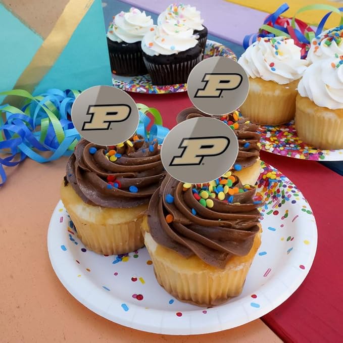 Purdue Boilermakers Logo Secondary Cupcake Picks Toppers Decoration Set of 6
