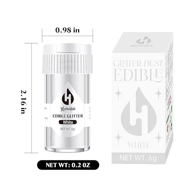 White Edible Glitter – 6g Luster Dust Drink Glitter, Food Grade Shimmer Powder for Cocktails, Cakes, Beverages, Chocolate & Candy