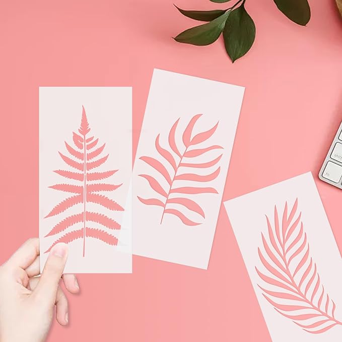 Tropical Leaf Stencils, Eucalyptus Leaves Flexible Plant Fern Turtle Stencil Templates Large DIY Painting for Wood Canvas Home Decor Crafts 6"x12", White