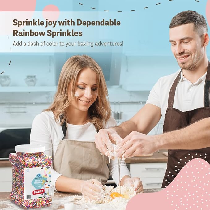 Dependable Food Rainbow Sprinkles - 2 Lb. Bulk Container - Gluten-Free, Kosher, Colorful Jimmies for Cake Decorating, Cupcakes & More - Resealable Jar